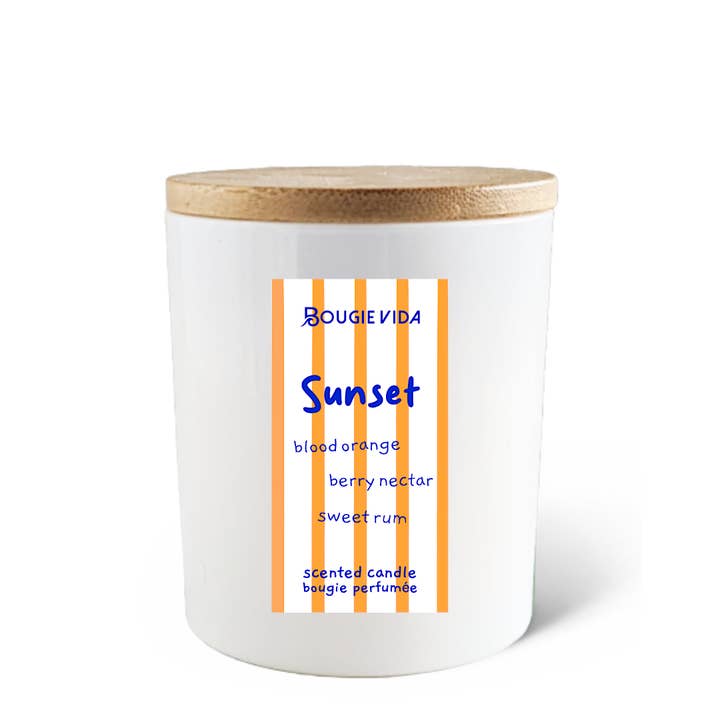 Sunset 8 oz Soy Signature Glass Candle for wholesale by Bougie Vida