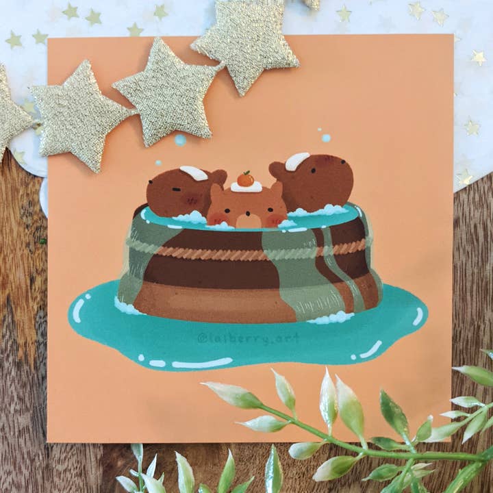 Mini-impression artistique Capybara Spa pour la vente par Laiberry Art