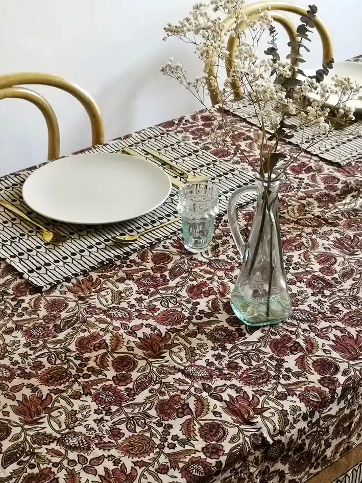 Nayda Diaries - Wholesale Tablecloth - Indian plaid Agra printed block print flower table tablecloth11