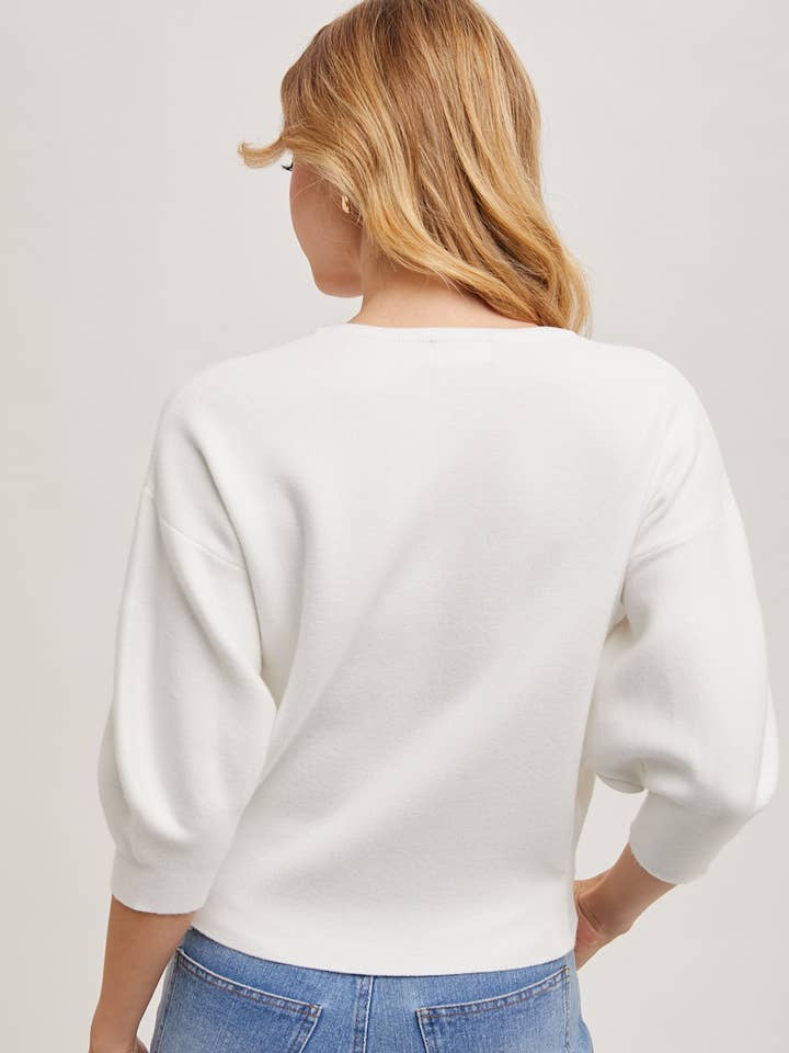 Bluivy - Wholesale Knit Sweater - Women's - PUFFED 3/4 SLEEVED KNIT SWEATER TOP13