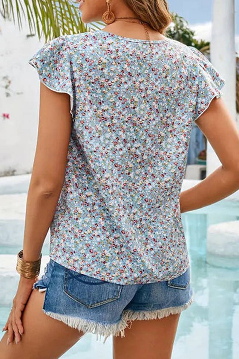 LIGHTBLUE CWTTSL0345_SUMMER FLORAL LACE RUFFLE SLEEVE TOP for wholesale on Faire4