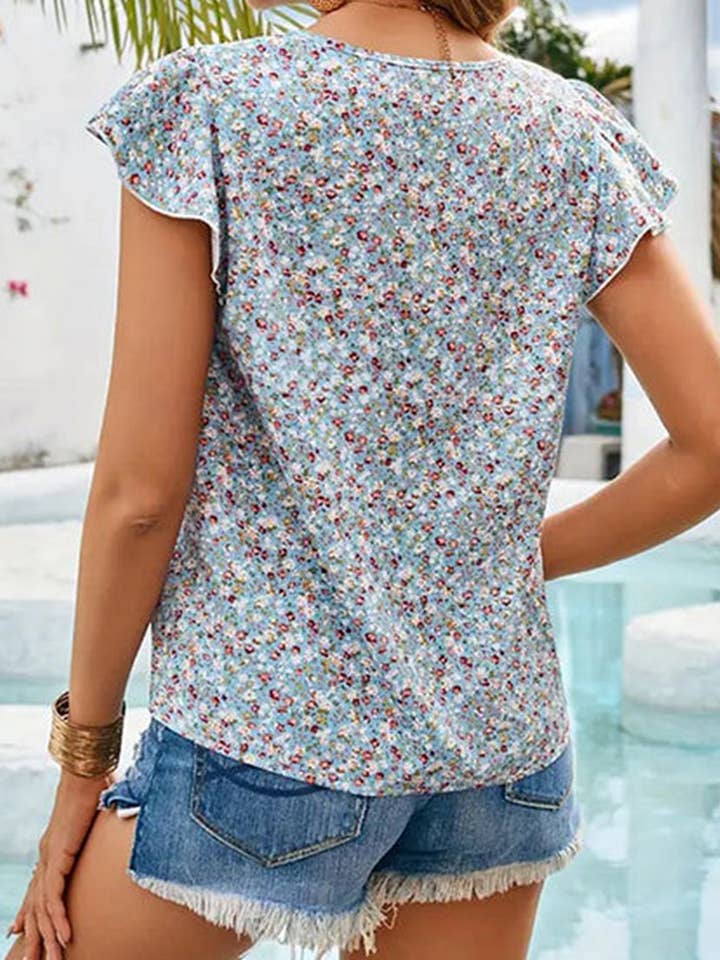 LIGHTBLUE CWTTSL0345_SUMMER FLORAL LACE RUFFLE SLEEVE TOP for wholesale on Faire4