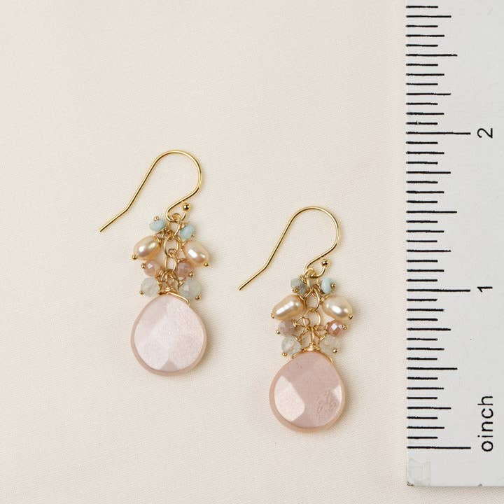 Anne Vaughan Designs Jewelry - Wholesale Dangle Earrings - Solace Freshwater Pearl, Aquamarine With Moonstone Cluster Earrings1