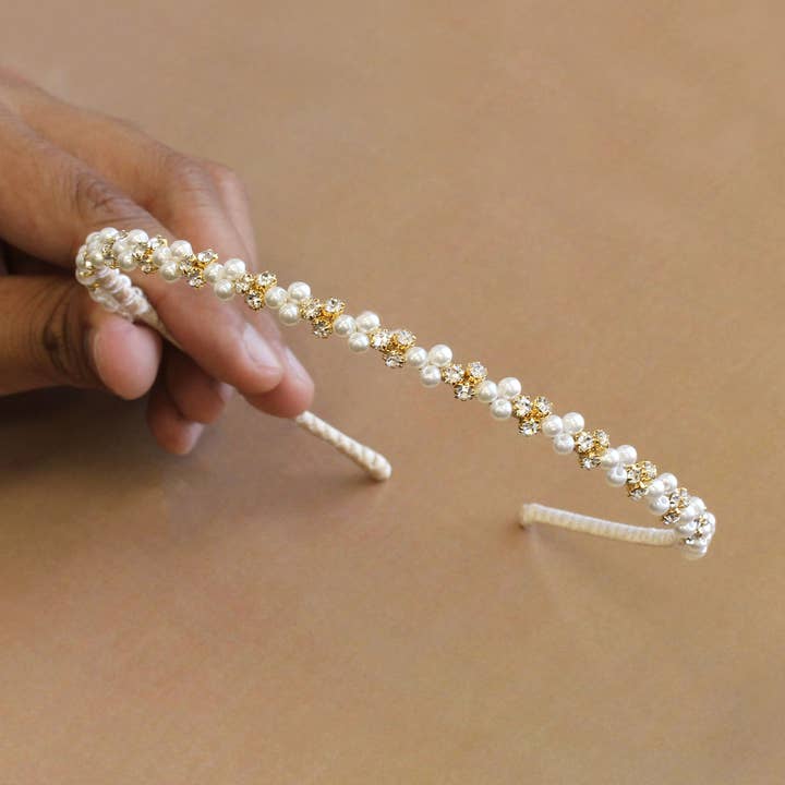 Acessórios para cabelo feminino Ari Pearl Headband por atacado de Double Accent