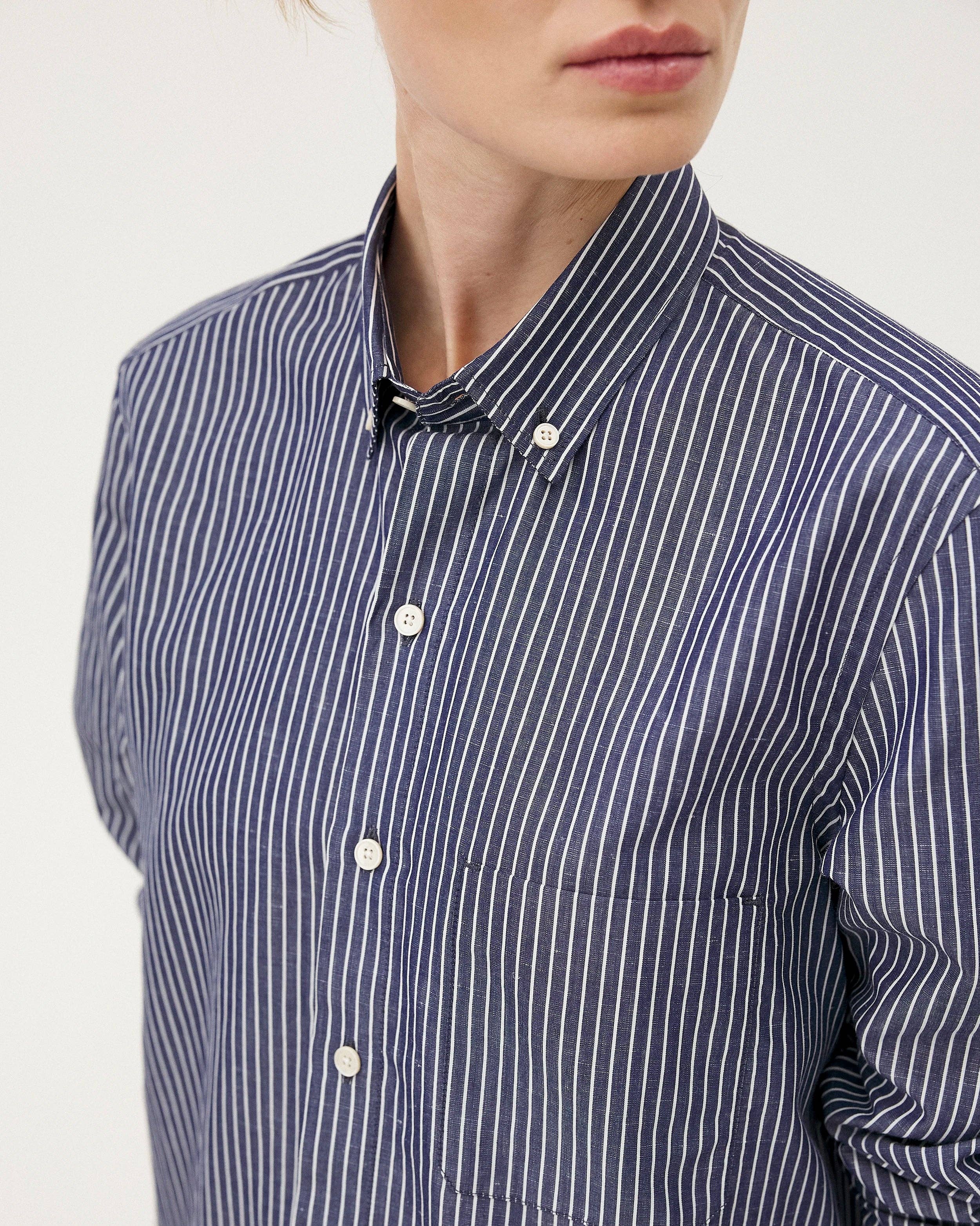 NOYOCO - Vendita all'ingrosso Camicia button down - Uomo - Camicia Curtis a righe blu9