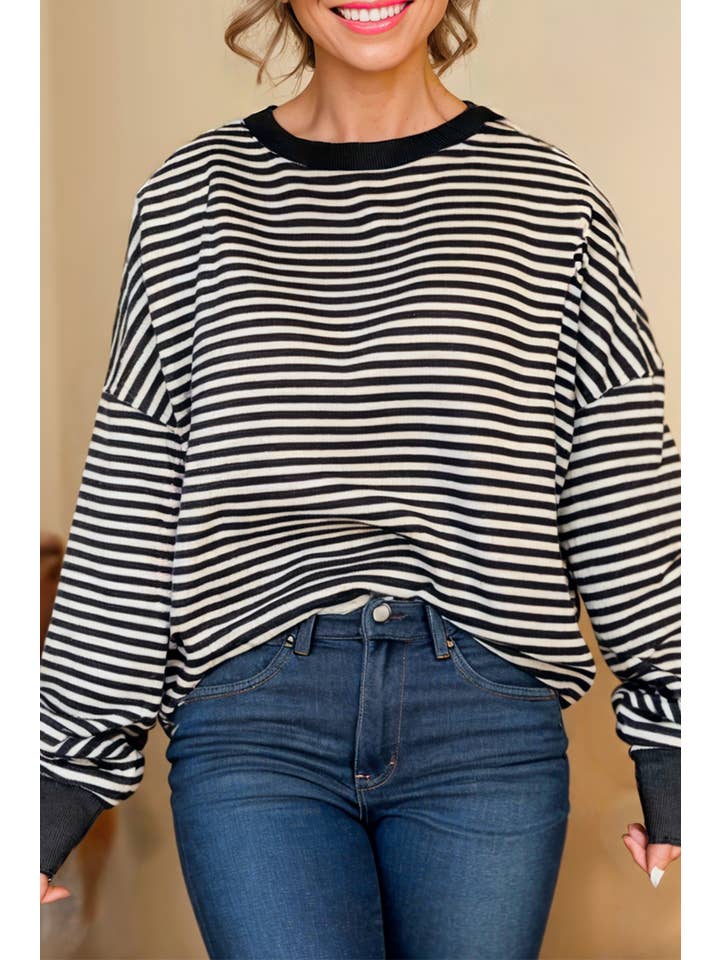 Aapparella - Wholesale Knit Top - Women's - Striped Print Loose Fit Long Sleeve Top | S-2XL