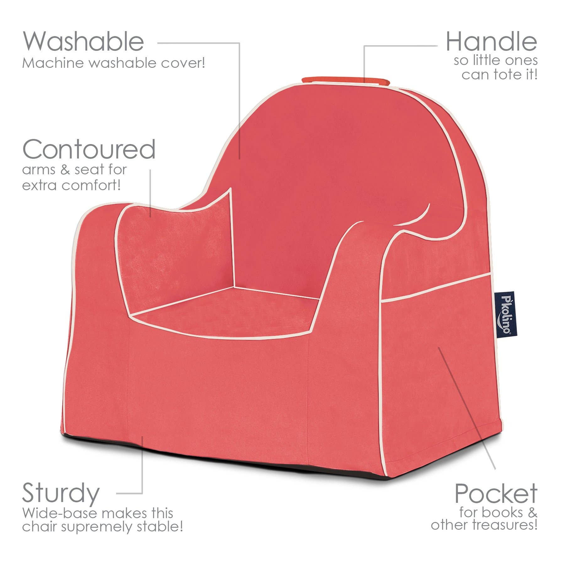P'kolino - Wholesale Chair - Kids - Little Reader Chair - Coral with White Piping1