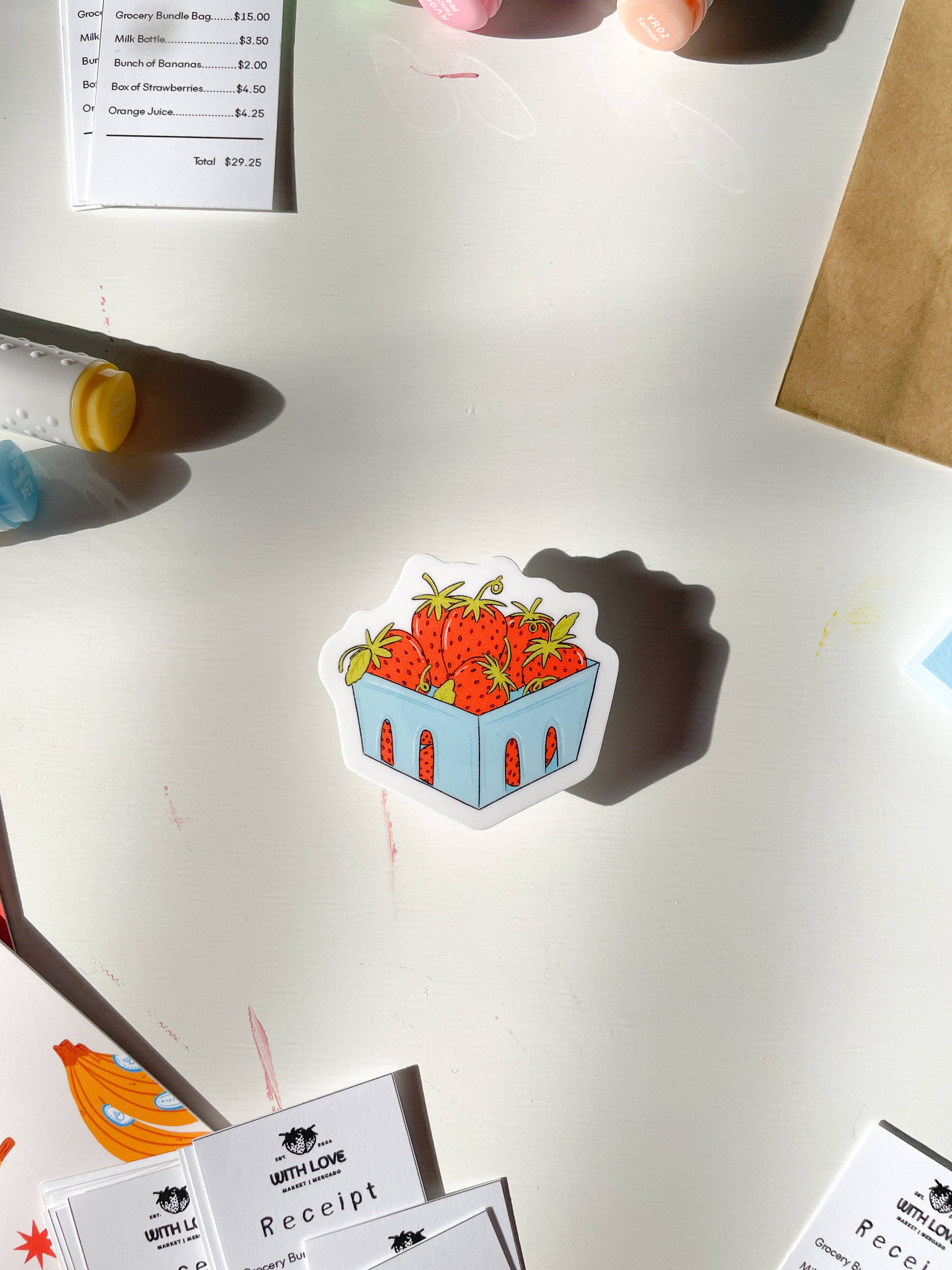 With Love, Coral - Wholesale Sticker - Basket of Strawberries Sticker