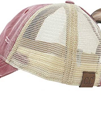 Klassische, abgenutzte Pferdeschutzkappe (Burgunderrot mit beigem Netzstoff) für den Großhandel von Funky Junque