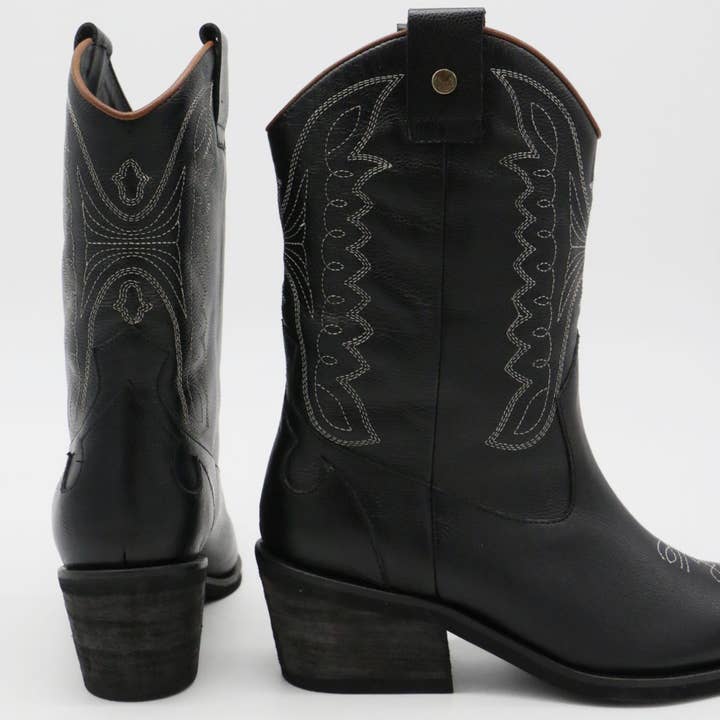 Unstoppable western cowboy boots black leather womens shoes for wholesale on Faire
