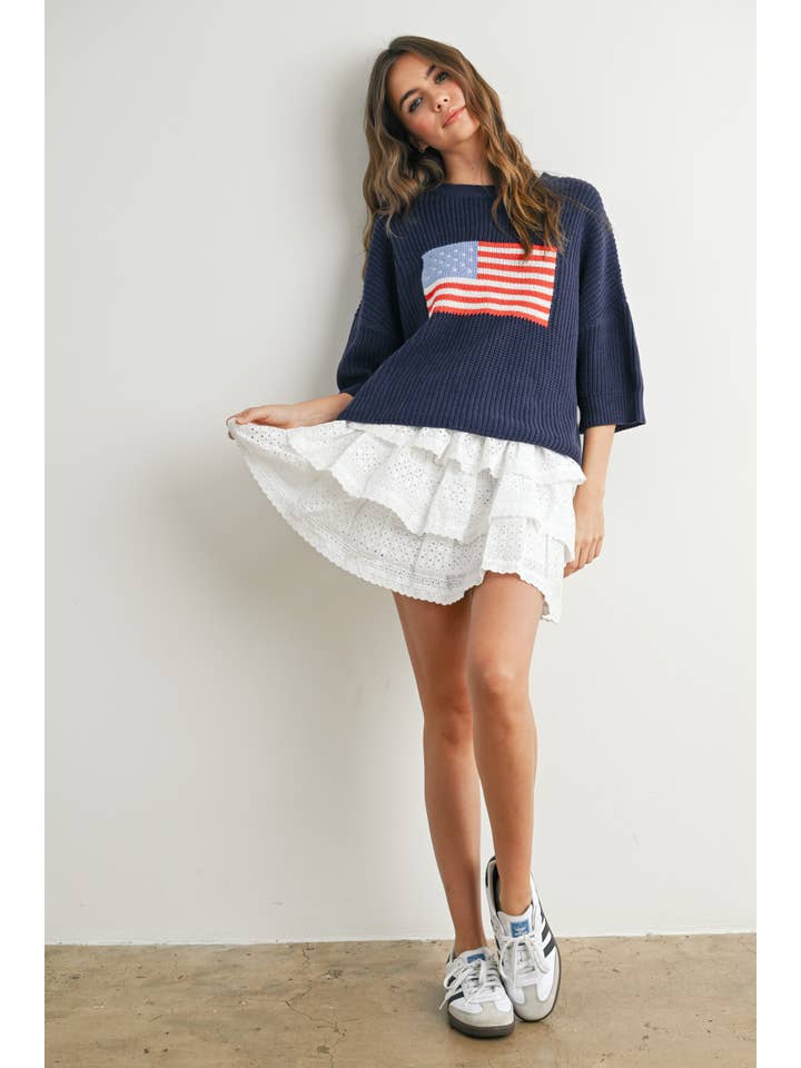 BUTTERMELON – Pulôver - Mulher por atacado – Suéter de tricô com estampa de bandeira - BMW769111