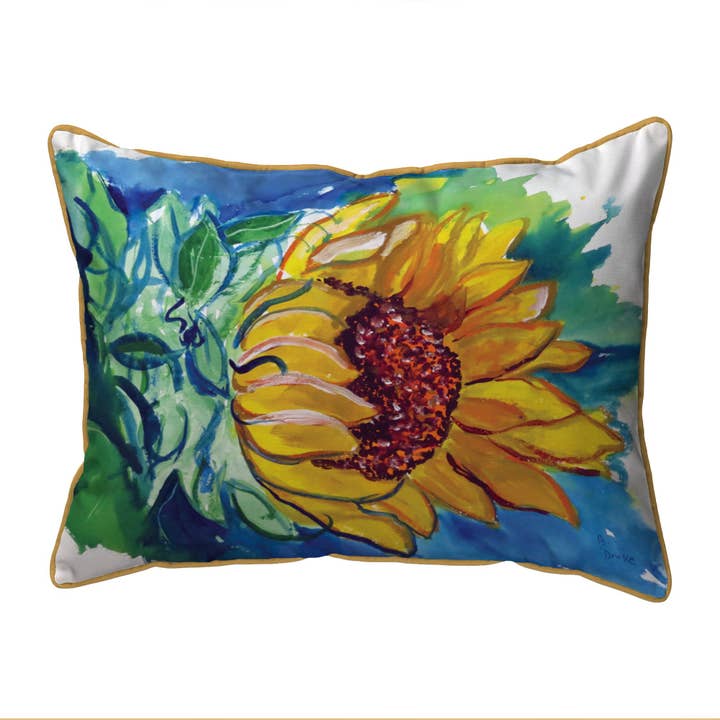 Windy Sunflower Corded Pillow for wholesale by Betsy Drake Interiors