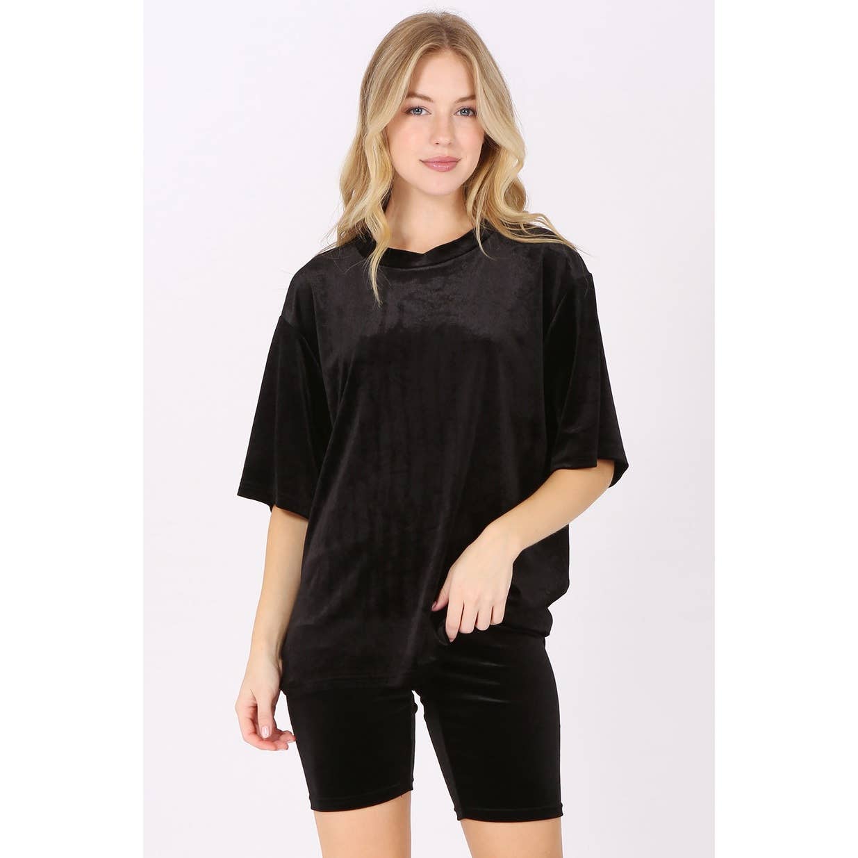 UP CLOTHING - Wholesale Lounge Set - Women's - Velour Oversized T-Shirt and Biker Shorts Set7