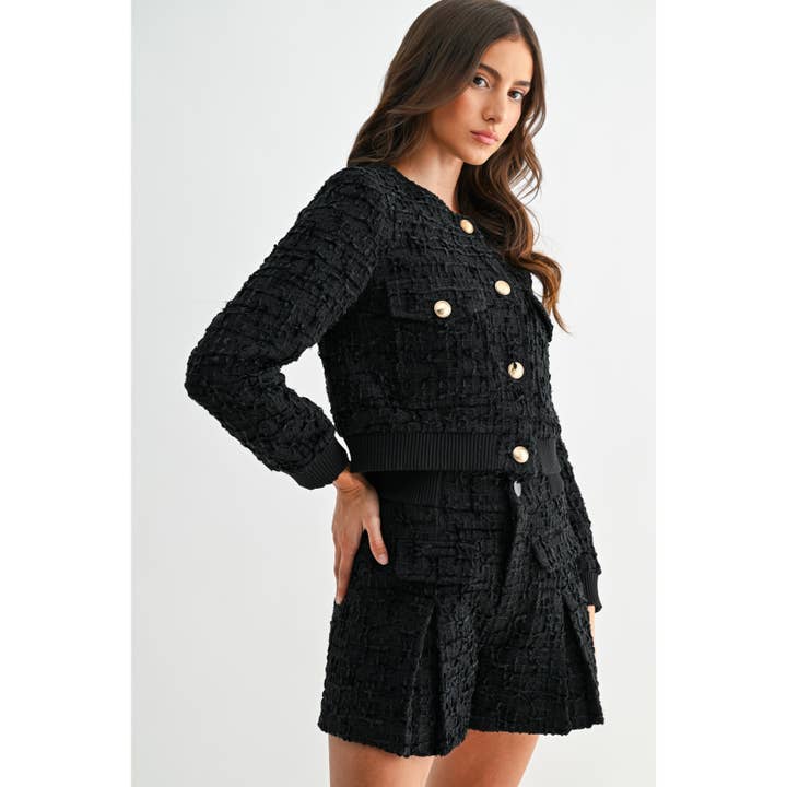 BLACK GOLD BUTTON BOUCLE TWEED JACKET for wholesale on Faire6