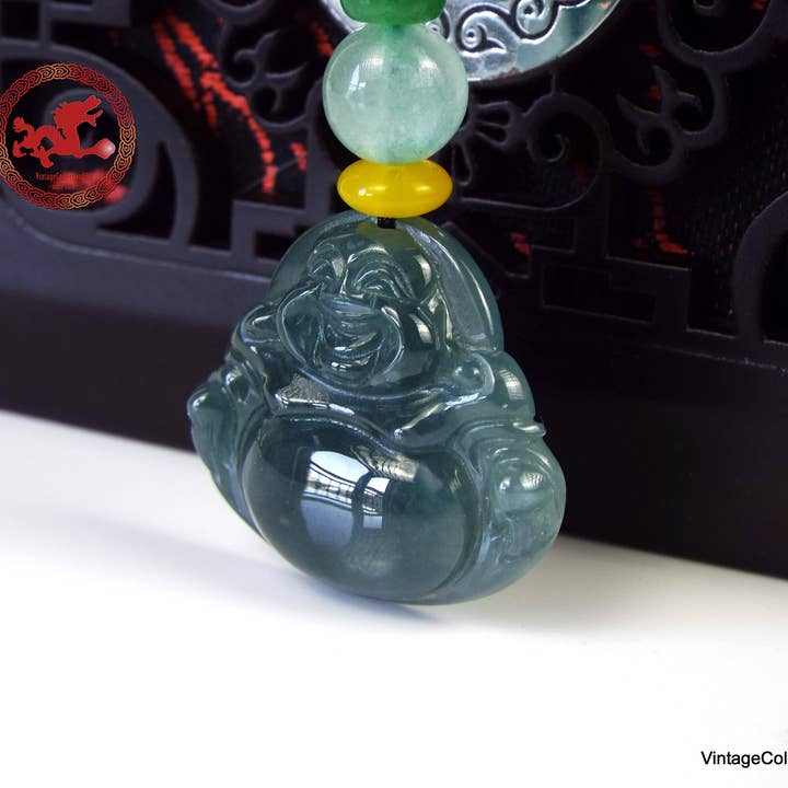 Vintagecollection888 - Wholesale Pendant/Charm Necklace - Small Happy Buddha Pendant in Natural Jadeite Jade.1