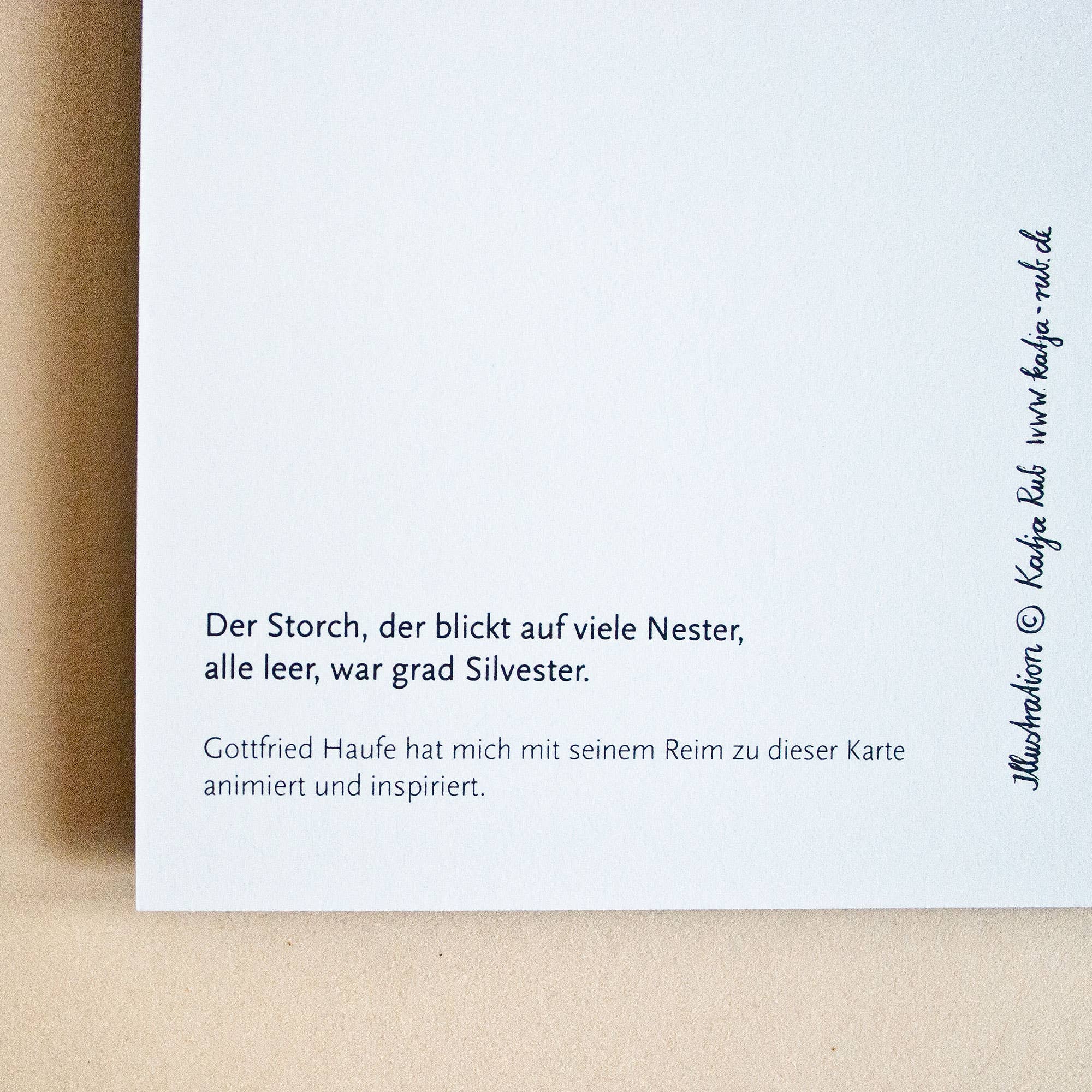 Katja Rub - Wholesale Postcard - Square Postcard Stork (with Rhyme)3