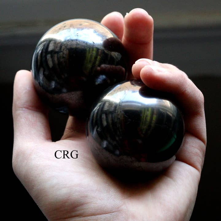 Crystal River Gems LLC - Wholesale Spiritual Stone/Crystal - Qty-1 Pair of Shungite Baoding Massage Relaxation Balls w/ Velvet Bag - 50mm2