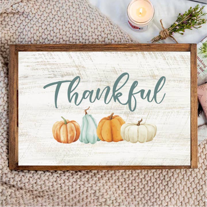 Thankful Wooden Serving Tray for wholesale by Rustic Marlin Personalized Home Decor