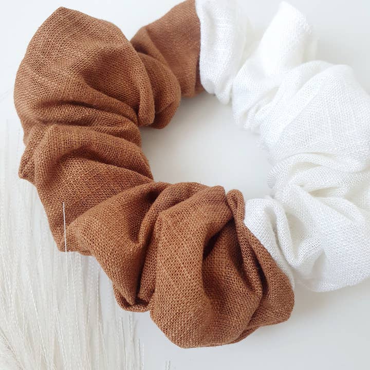 Chouchou Lin bicolore bianco nocciola per la vendita all'ingrosso da parte di MlleChouChou