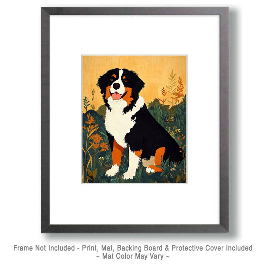 Mowbi - Wholesale Kunstprint - Mid-Century Modern Berner Sennenhond - Huisdier Hond Stilleven Muurkunst Prints – 8″x10″ Kunstwerk voor 11″x14″ Lijst1