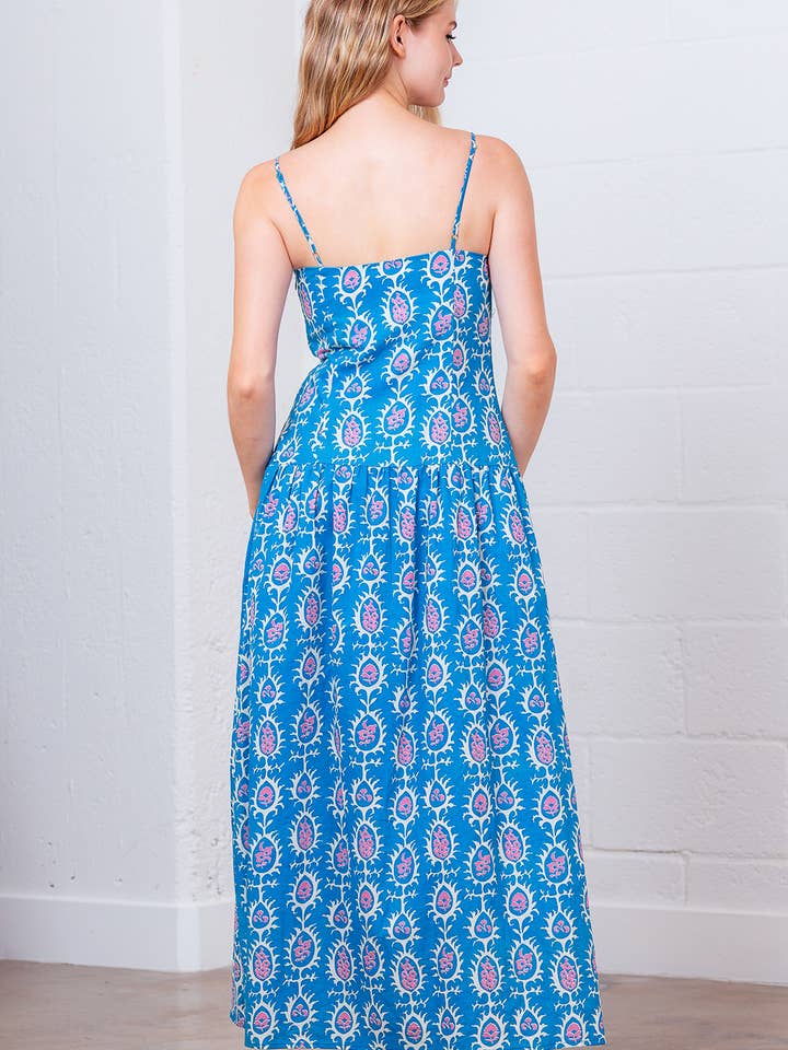 Blue SD84276T-PRINTED SLEEVELESS LONG DRESS for wholesale on Faire