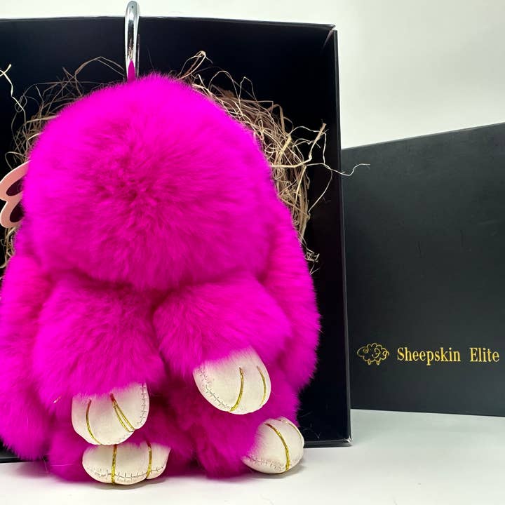 Cute Fluffy Bunny Rex Rabbit Keychain (Bold Pink)) for wholesale by SHEEPSKIN ELITE