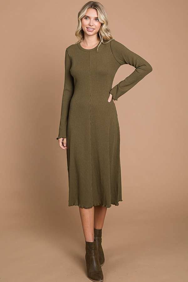 Culture Code - Wholesale Dress - Women's - CRD1903L - CREW NECK BELL SLV FLARE MIDI DRESS5