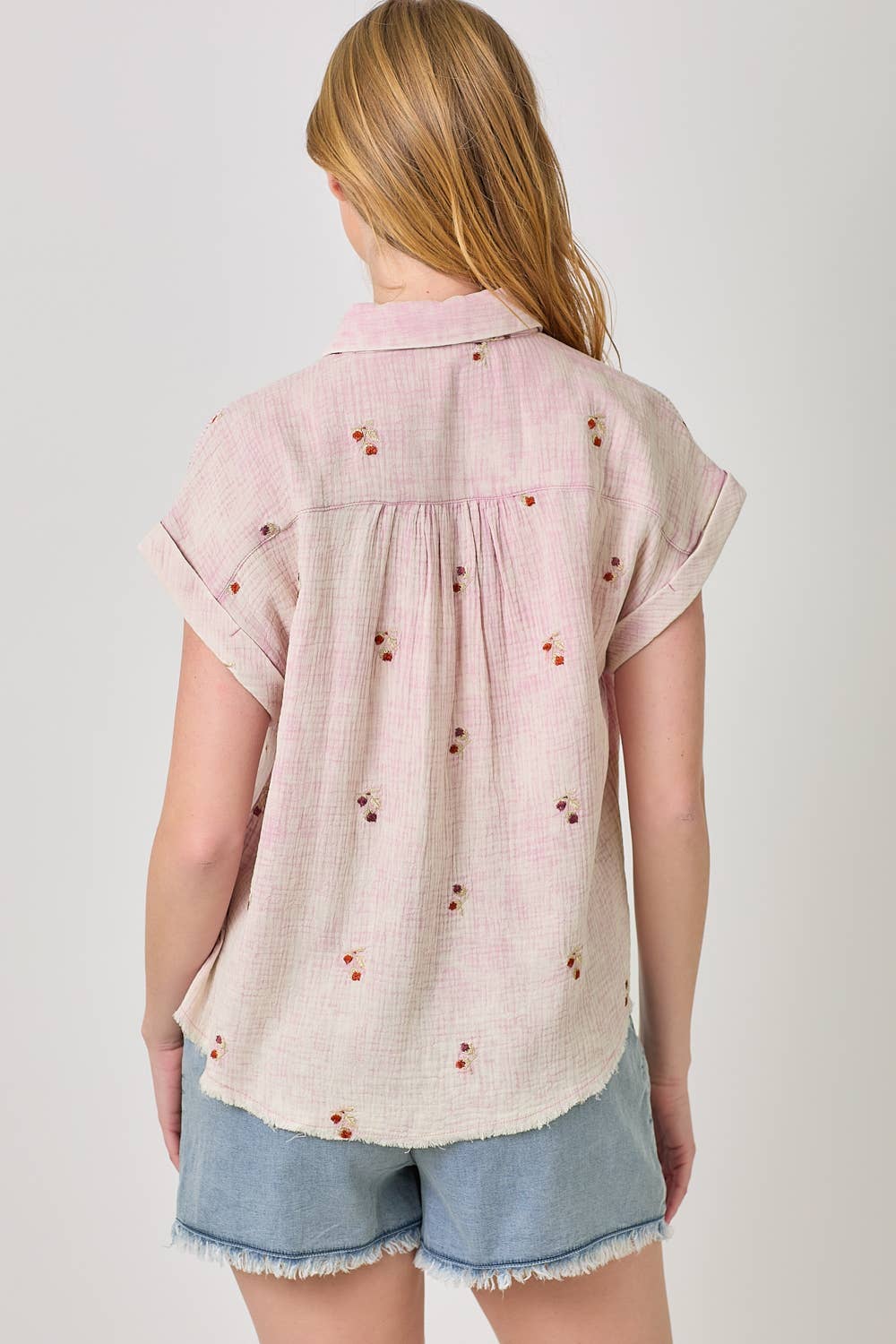 Mystree - Vente Chemise à col boutonné – femme - Haut brodé lavé 6095816