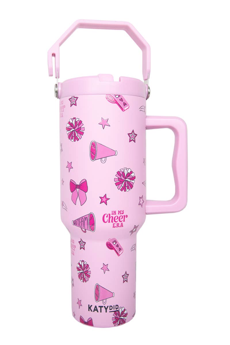 Pink In My Cheer Era Wholesale 38 Oz Tumbler with Lid Handle for wholesale on Faire2