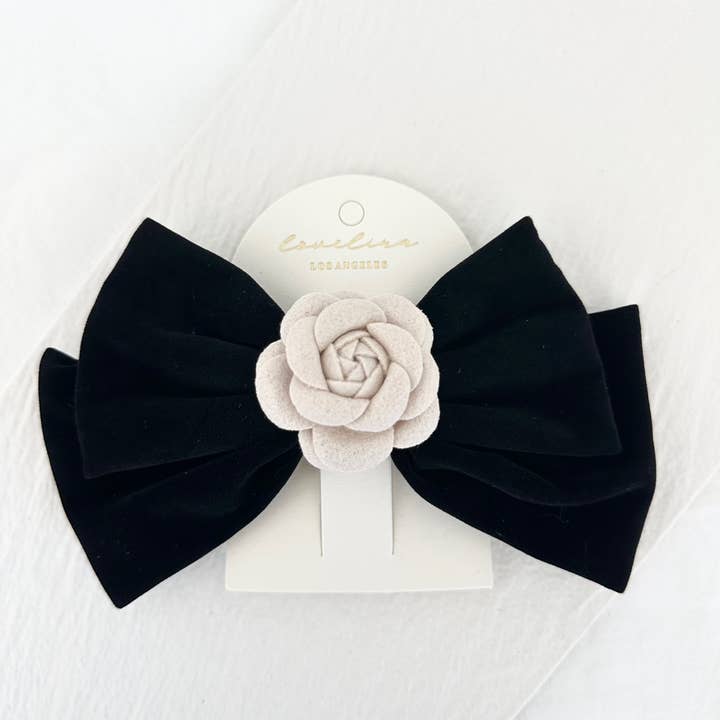 LoveLina - Wholesale Hair Clip - Women's - Velvet Bow Hair Clip with Elegant Camellia - FOMI