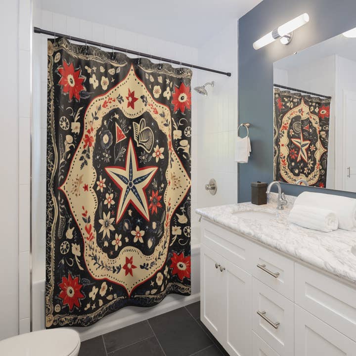 The Sterling Gypsy - Wholesale Shower Curtain - Western Star Bandana Print Shower Curtains