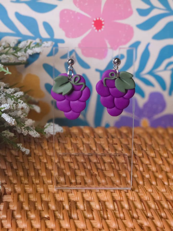 Grape Bunch Earrings for wholesale by Ivy Lane Clay Co.