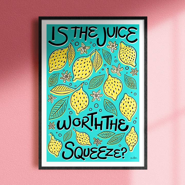 Lemon Squeeze Kitchen/Dining Art Print Blue for wholesale by Don Design