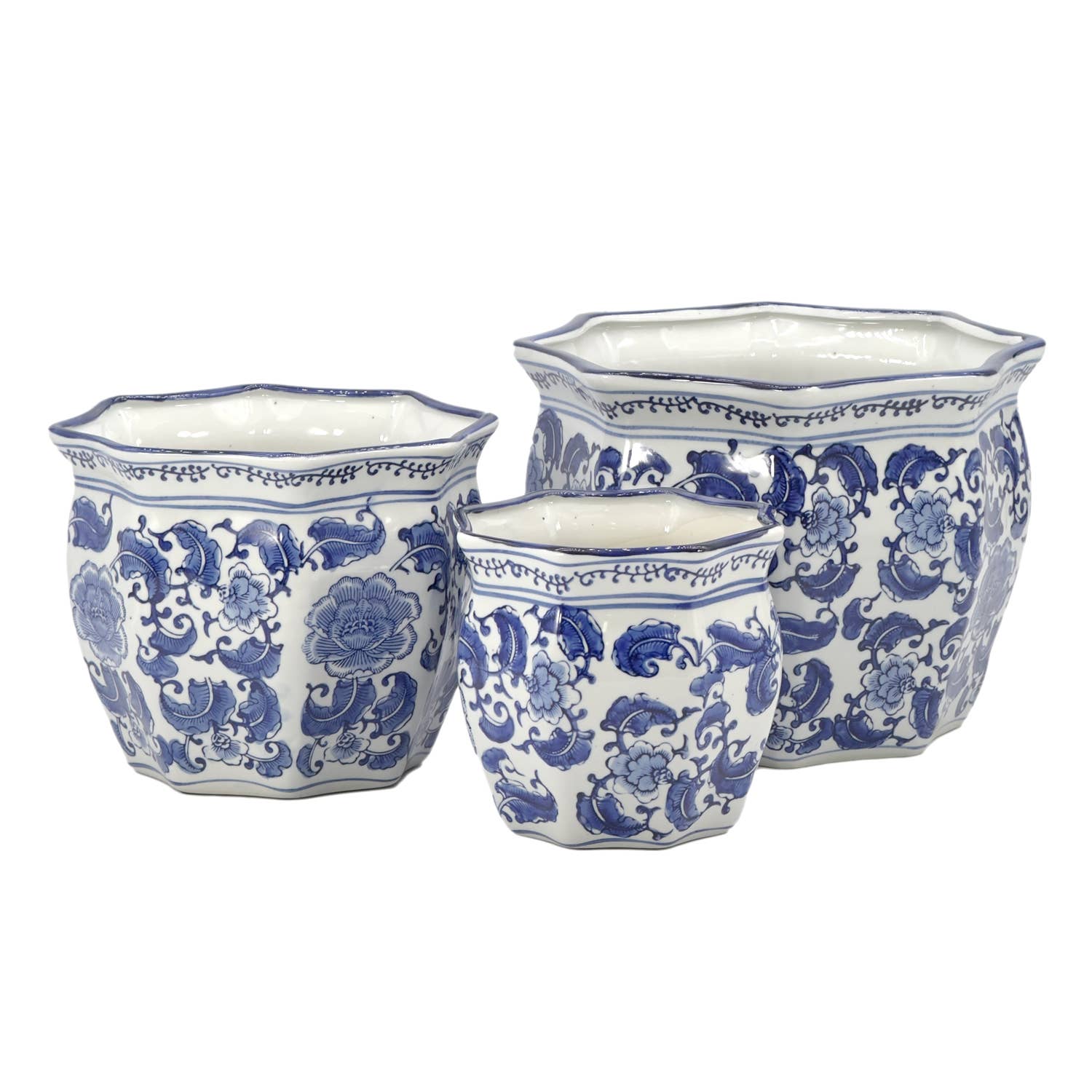 Galt International Company - Vendita all'ingrosso Vasi per piante - Set di 3 vasi per fioriere in ceramica Chinoiserie, 7,5"/10"/13"35
