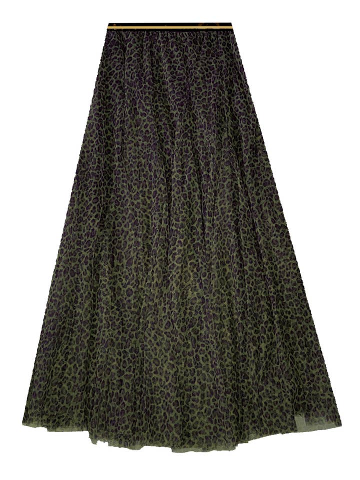 Last True Angel – wholesale Skirt – Women’s – Tulle Layer Skirt in Small Olive Green Leopard Print