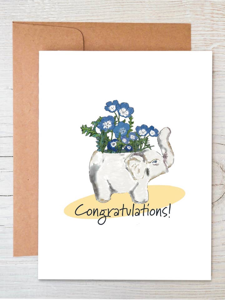 Biglietto di Congratulazioni Piantabile: Eco Sostenibile, Elefantino per la vendita all'ingrosso da parte di The Raven’s Edge Studio