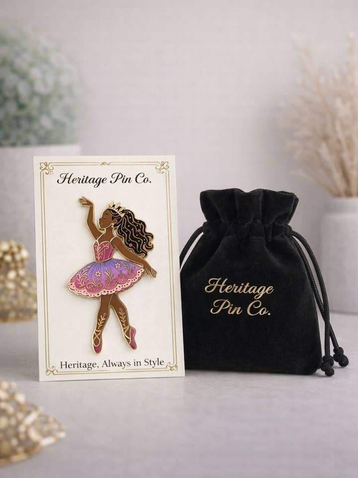 Heritage Ballerina Pin — African American Ballet Design (Hard Enamel, Gold Accents) for wholesale by Heritage Pin Co.