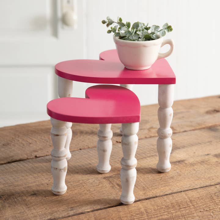 CTW Home Collection - Wholesale Stool - Set of Two Tabletop Heart Stools - Pink