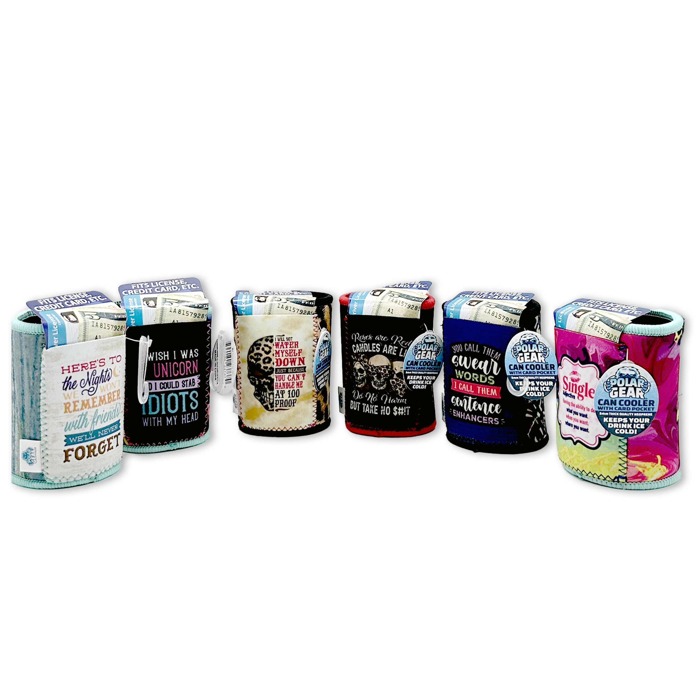 Novelty Brands - Wholesale Drink Huggers & Koozies - Polar Gear Neoprene Can Coozie w/ Card Pocket - 6/Display3