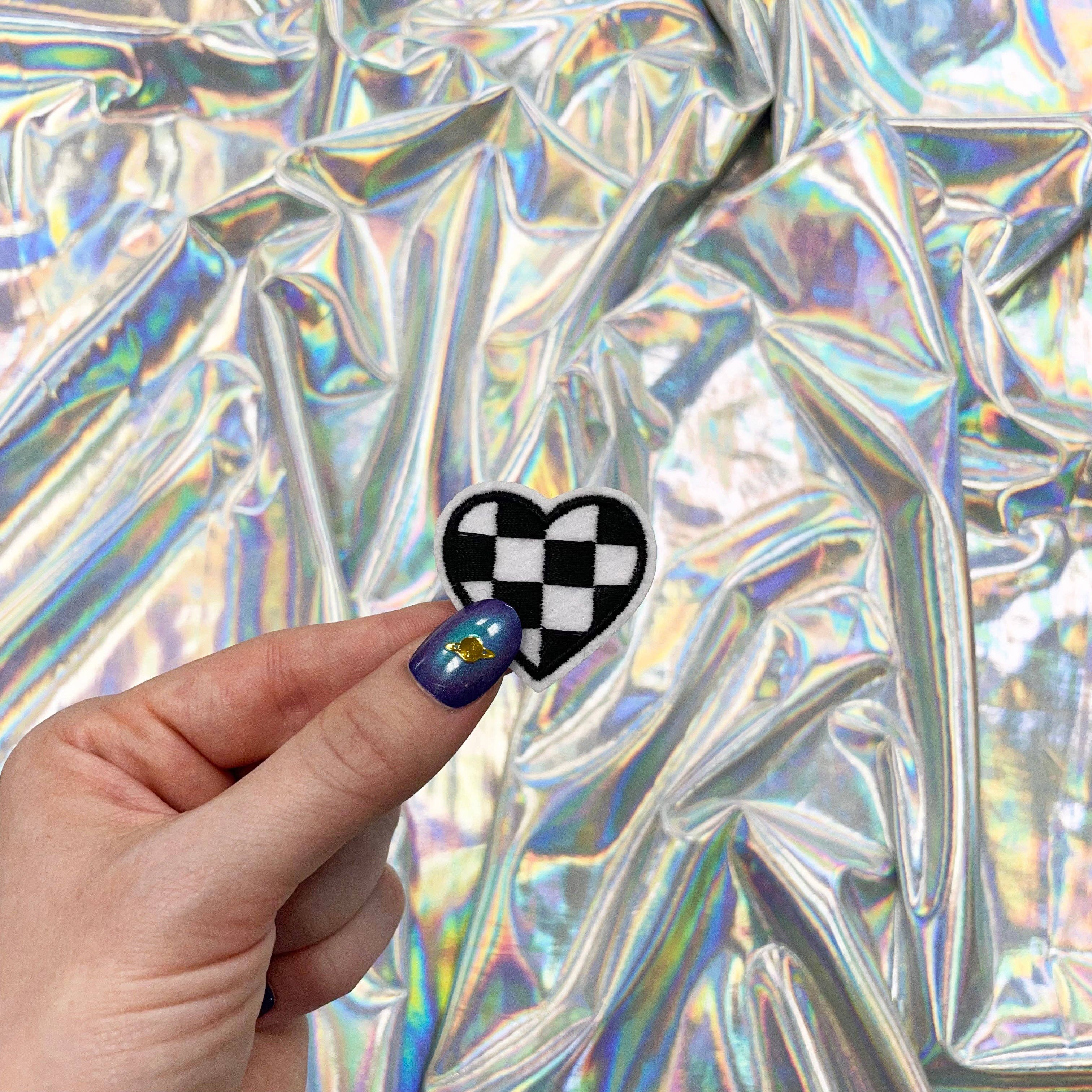 The Crafty Engineer - Wholesale Patch - Checkered Heart Iron-On Patch, Small