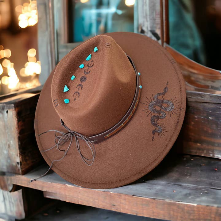 Wild Indigo - Wholesale Cowboy Hat - Women's - Moon Phases Snake Western Burned Hat