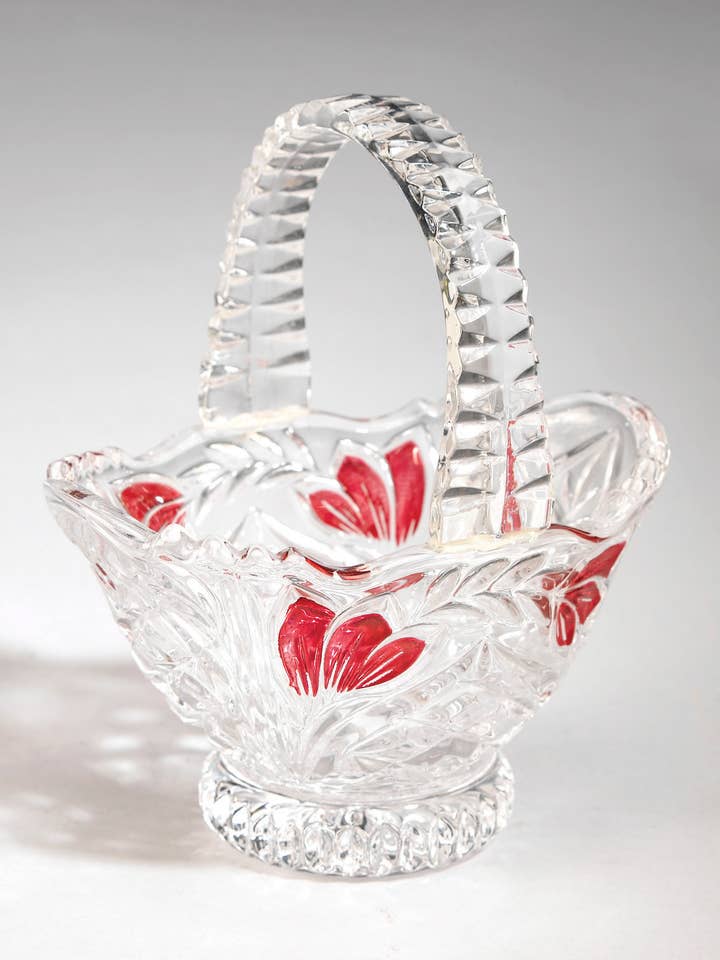 Cut Glass Basket, Ruby Colored Accents for wholesale by AA Importing