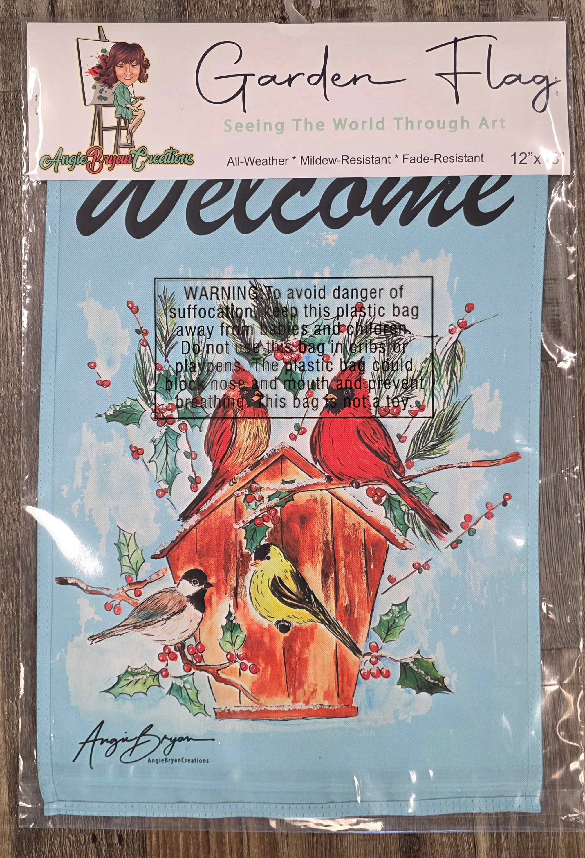 Angie Bryan Creations - Wholesale Flag - Winter Cardinals Garden Flag1