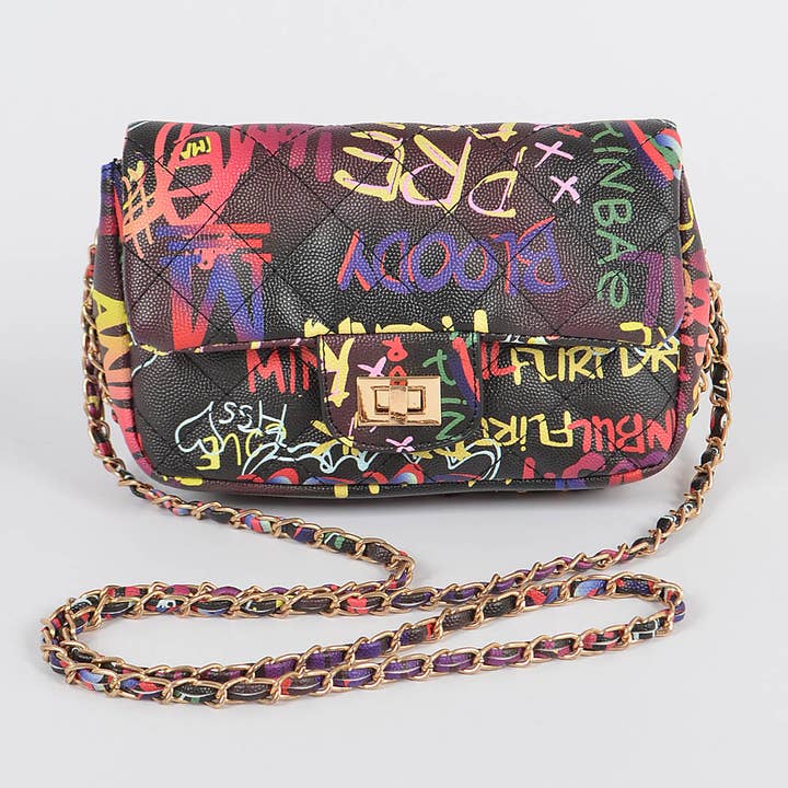 Black Graffiti Quilted Clutch for wholesale on Faire