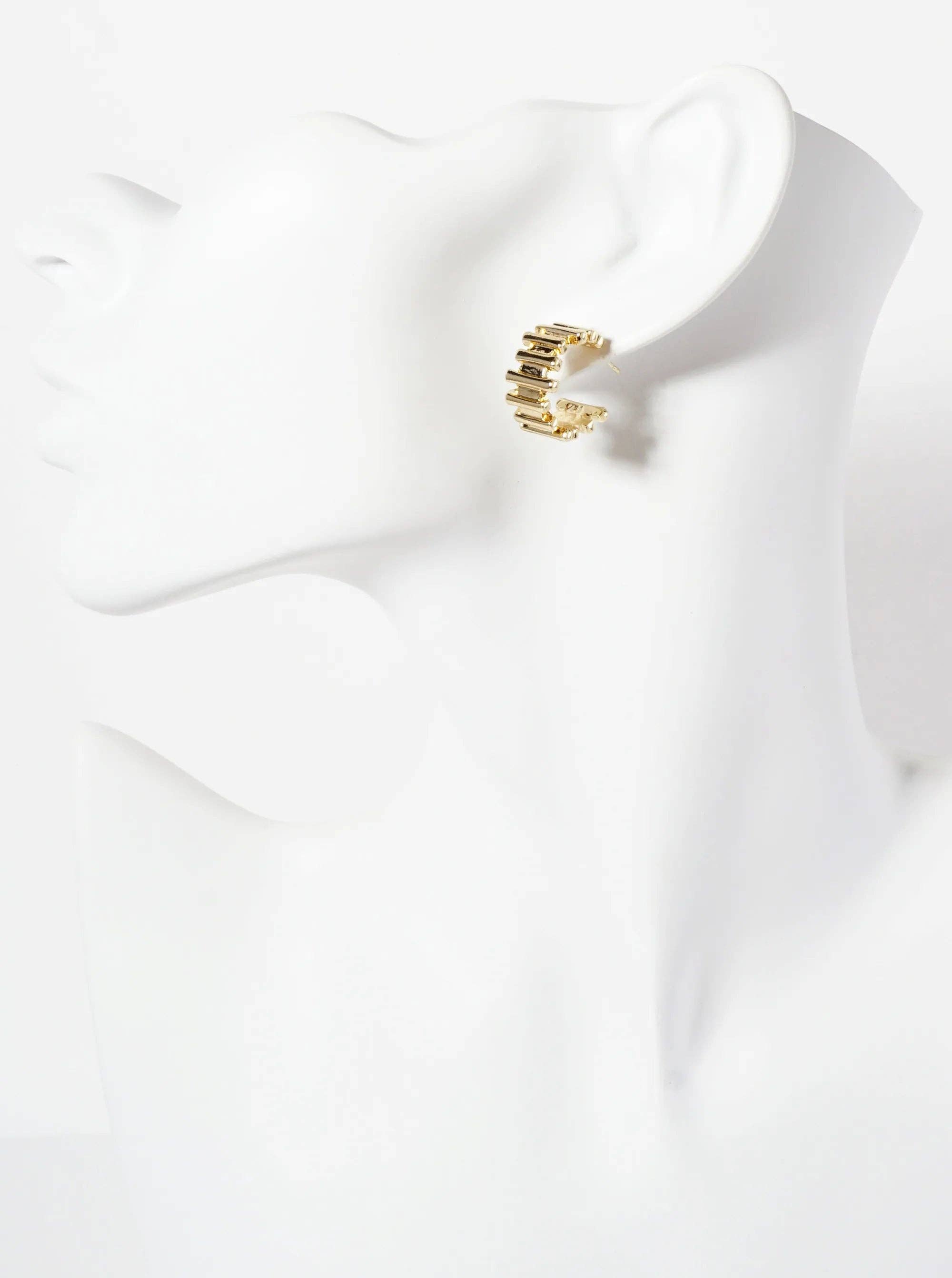 Wild Honey - Wholesale Hoop Earrings - Polished Brass Bar-Texture 15mm 18K-Gold-Dipped Open Hoop Earrings1