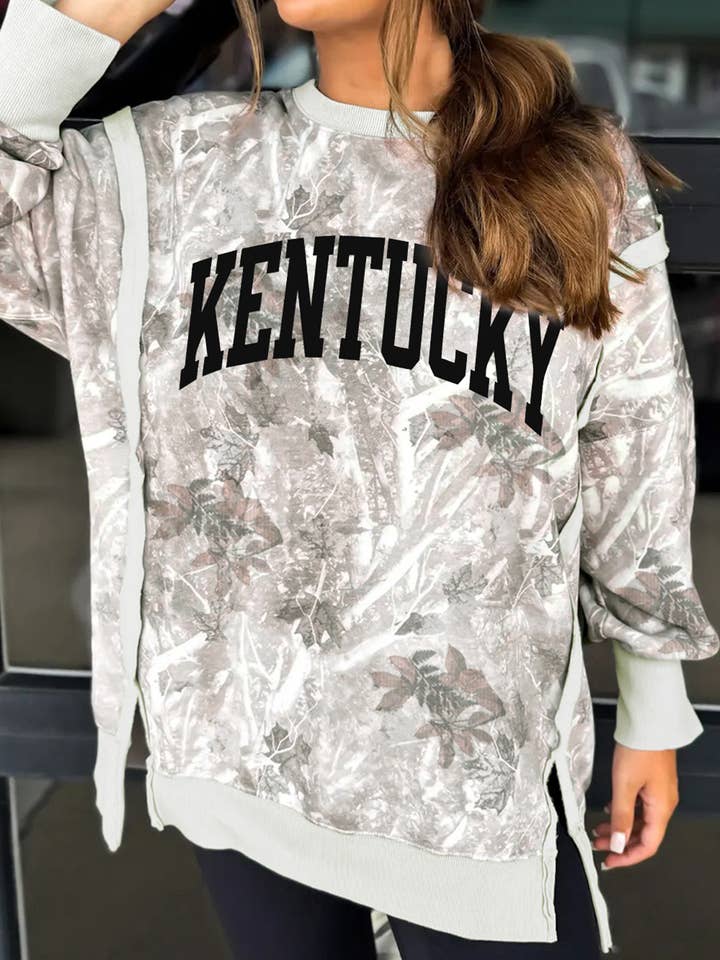 KENTUCKY Raw Seam Detail Leafy Camouflage Baggy Sweatshirt for wholesale by fashionworks
