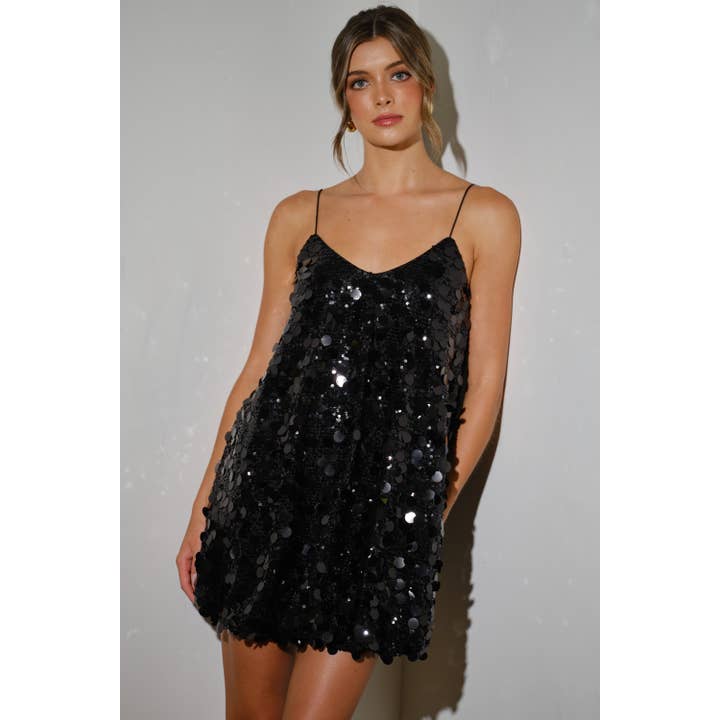 INA - Wholesale Dress - Women's - V-Neck Sequin Spaghetti straps Mini Dress