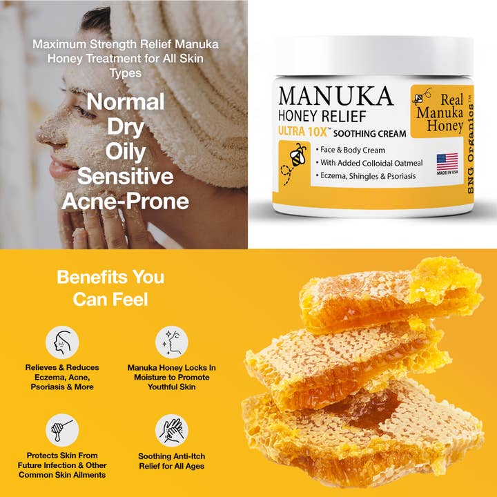 Super Natural Goods - Vente Crème/lotion pour le corps - Crème hydratante au miel de Manuka pour l'eczéma, l'acné et plus encore 16 oz