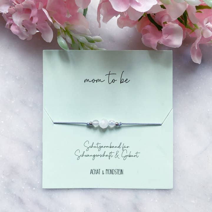 Hochzeits-Countdown-Kalender – Großhandel Perlenarmband – Glücksbringer Armband "mom-to-be" für Schwangerschaft und Geburt mit Mondstein und Achat