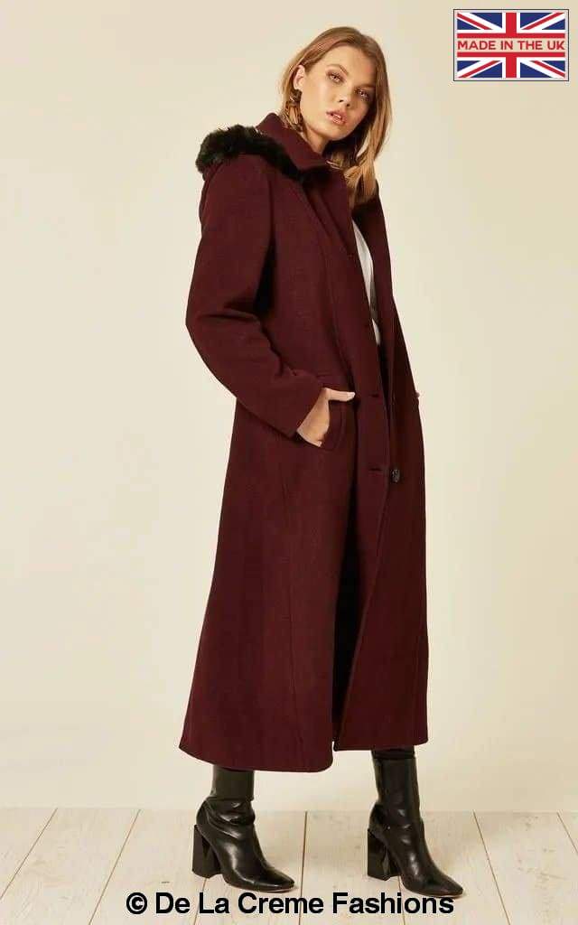 De La Creme Fashions – wholesale Fur/faux fur coat – Women's – Womens Wool Blend Faux Fur Trim Hooded Long Coat11